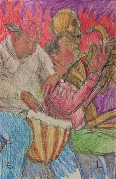 Disegno intitolato "Street Musicians an…" da Edwin Loftus, Opera d'arte originale, Pastello Montato su Altro pannello rigido