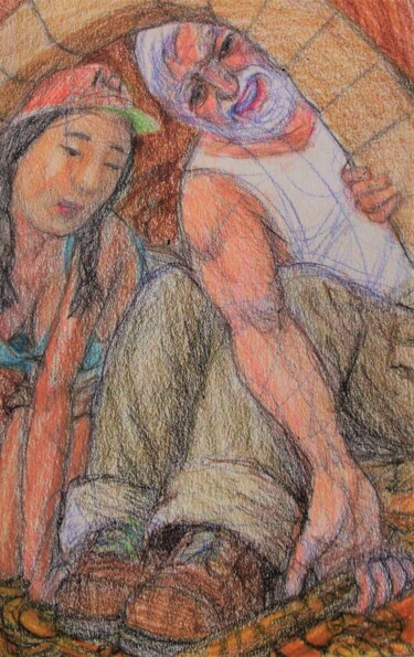 Dibujo titulada "Treasure Hunters" por Edwin Loftus, Obra de arte original, Pastel Montado en Otro panel rígido