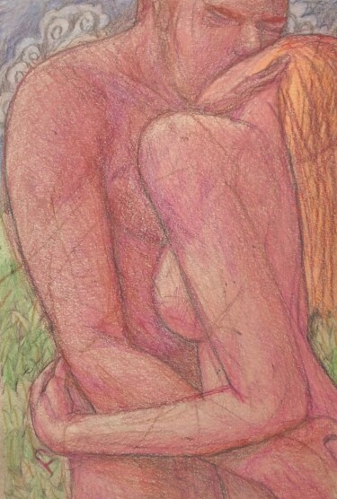 Zeichnungen mit dem Titel "Lovers 71" von Edwin Loftus, Original-Kunstwerk, Pastell Auf Andere starre Platte montiert