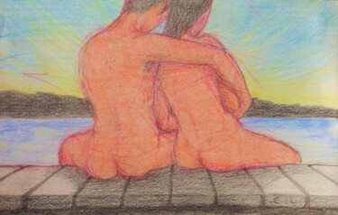 Dessin intitulée "Lovers 72" par Edwin Loftus, Œuvre d'art originale, Pastel Monté sur Autre panneau rigide