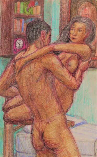 Drawing titled "Carrying Her to Bed" by Edwin Loftus, Original Artwork, Pastel Mounted on Other rigid panel