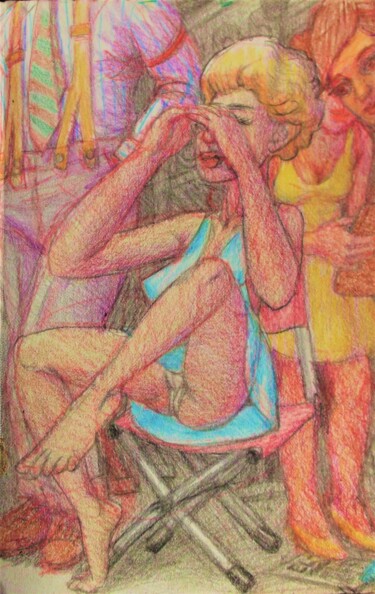 Disegno intitolato "The Artist at Work,…" da Edwin Loftus, Opera d'arte originale, Pastello Montato su Altro pannello rigido