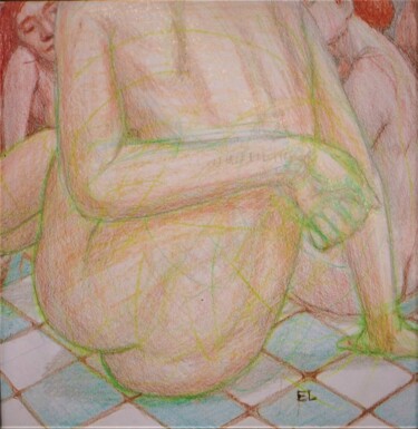 Рисунок под названием "The Women's Bath" - Edwin Loftus, Подлинное произведение искусства, Пастель Установлен на Другая жест…