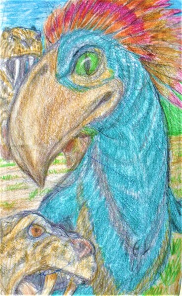 Рисунок под названием "Terror Birds 2" - Edwin Loftus, Подлинное произведение искусства, Пастель Установлен на Другая жестка…