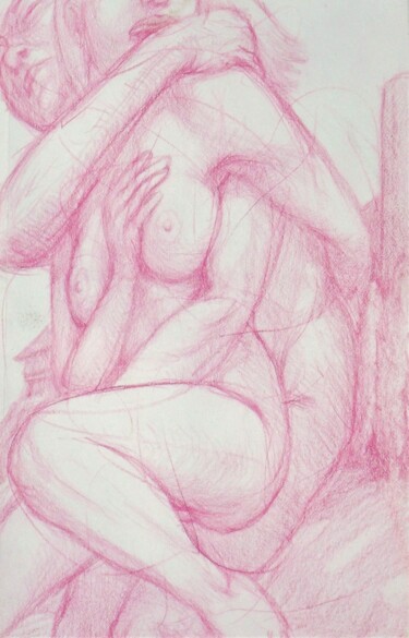 Dessin intitulée "Lovers 75" par Edwin Loftus, Œuvre d'art originale, Pastel Monté sur Autre panneau rigide