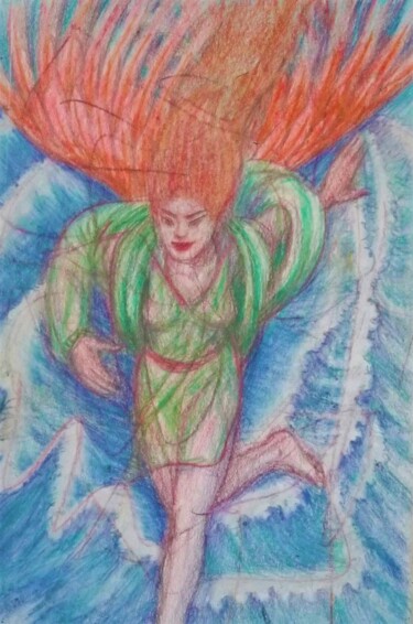 Zeichnungen mit dem Titel "Angel on Water" von Edwin Loftus, Original-Kunstwerk, Pastell Auf Andere starre Platte montiert