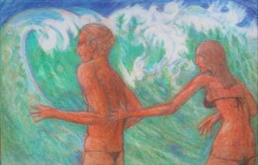 Desenho intitulada "Before the Waves" por Edwin Loftus, Obras de arte originais, Pastel Montado em Outro painel rígido