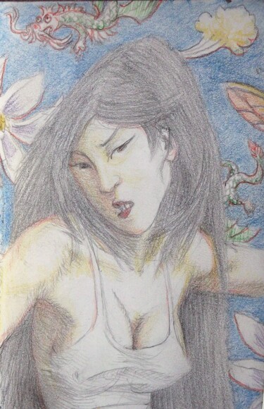 Dibujo titulada "Japanese Girl" por Edwin Loftus, Obra de arte original, Lápiz