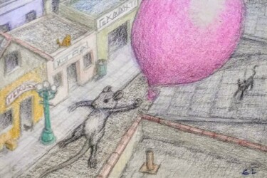 Zeichnungen mit dem Titel "Mister Rat's Escape" von Edwin Loftus, Original-Kunstwerk, Pastell Auf Andere starre Platte monti…