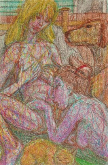 Рисунок под названием "Lovers 77" - Edwin Loftus, Подлинное произведение искусства, Пастель Установлен на Другая жесткая пан…