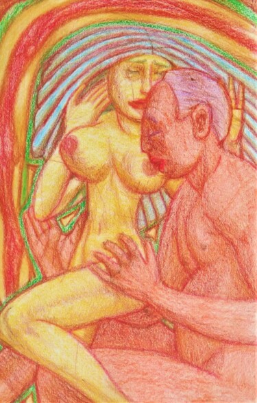 Dibujo titulada "Lovers 79" por Edwin Loftus, Obra de arte original, Pastel Montado en Otro panel rígido