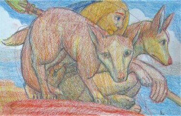 Dibujo titulada "The Hunters" por Edwin Loftus, Obra de arte original, Pastel Montado en Otro panel rígido
