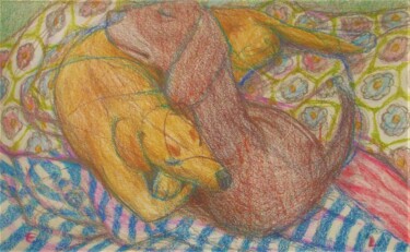 Рисунок под названием "Dogs" - Edwin Loftus, Подлинное произведение искусства, Пастель Установлен на Другая жесткая панель
