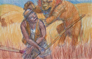 Drawing titled "Death of a Beater" by Edwin Loftus, Original Artwork, Pastel Mounted on Other rigid panel