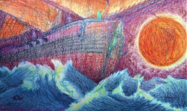 Рисунок под названием "The Ghost Ship" - Edwin Loftus, Подлинное произведение искусства, Пастель Установлен на Другая жестка…