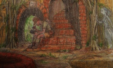 Dessin intitulée "The Haunted Ruin" par Edwin Loftus, Œuvre d'art originale, Pastel Monté sur Autre panneau rigide