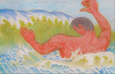 Man in the Waves Drawing titled "Man in the Waves" by Edwin Loftus, Original Art, Pastel Mounted on Other rigid panel