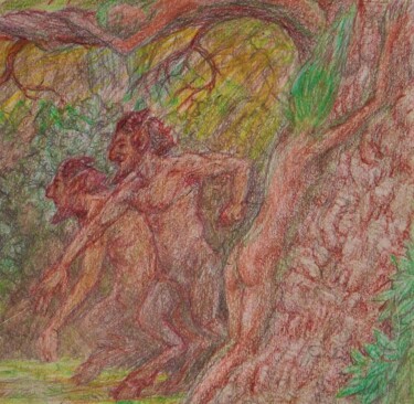 Drawing titled "Hunting Dryads" by Edwin Loftus, Original Artwork, Pastel Mounted on Other rigid panel