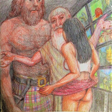 Dibujo titulada "Odin and Tewes give…" por Edwin Loftus, Obra de arte original, Pastel Montado en Otro panel rígido