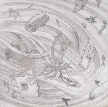 Disegno intitolato "Tornado" da Edwin Loftus, Opera d'arte originale, Matita Montato su Altro pannello rigido