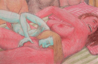 Dibujo titulada "Lovers 83" por Edwin Loftus, Obra de arte original, Pastel Montado en Otro panel rígido