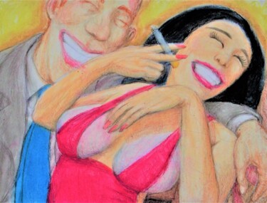 제목이 "Laughter"인 그림 Edwin Loftus로, 원작, 파스텔 기타 단단한 패널에 장착됨