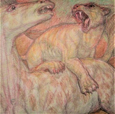 Рисунок под названием "Sabertooth" - Edwin Loftus, Подлинное произведение искусства, Пастель Установлен на Другая жесткая па…