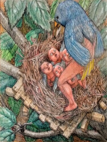 Desenho intitulada "The Good Father" por Edwin Loftus, Obras de arte originais, Pastel Montado em Outro painel rígido