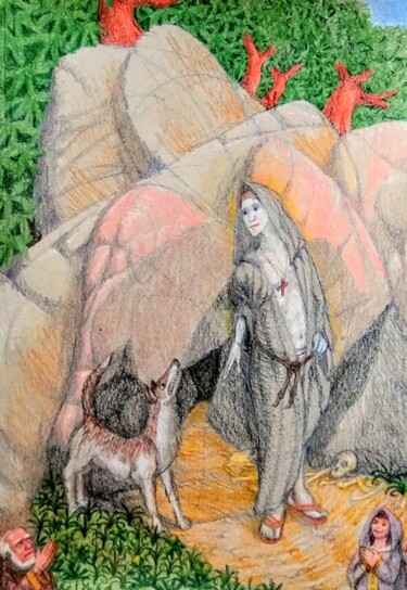 Tekening getiteld "Saint Francis" door Edwin Loftus, Origineel Kunstwerk, Pastel Gemonteerd op Andere stijve panelen