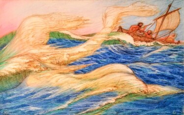 Dibujo titulada "The Sea Beckons" por Edwin Loftus, Obra de arte original, Pastel Montado en Otro panel rígido