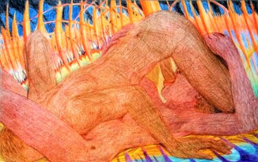Dessin intitulée "Passionately Engaged" par Edwin Loftus, Œuvre d'art originale, Pastel Monté sur Autre panneau rigide