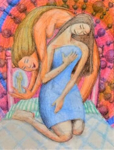 Рисунок под названием "Desire and the Girl…" - Edwin Loftus, Подлинное произведение искусства, Пастель Установлен на Другая…