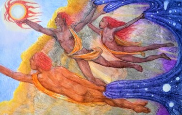 Tekening getiteld "The Spread of Night…" door Edwin Loftus, Origineel Kunstwerk, Pastel Gemonteerd op Andere stijve panelen