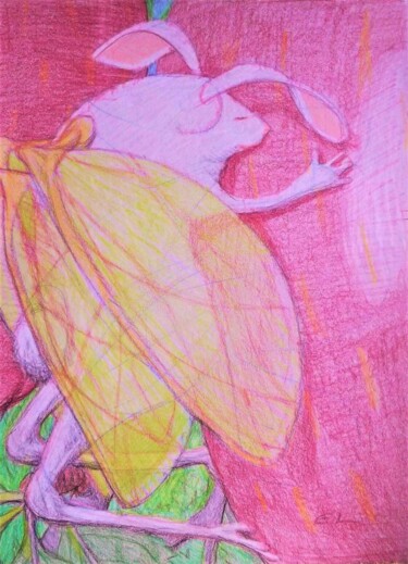 Drawing titled "Apple Hugging Bunny…" by Edwin Loftus, Original Artwork, Pastel Mounted on Other rigid panel