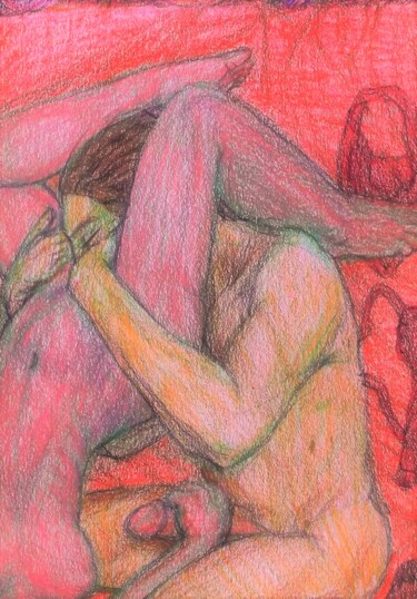 Dibujo titulada "Red Underwear" por Edwin Loftus, Obra de arte original, Pastel Montado en Otro panel rígido