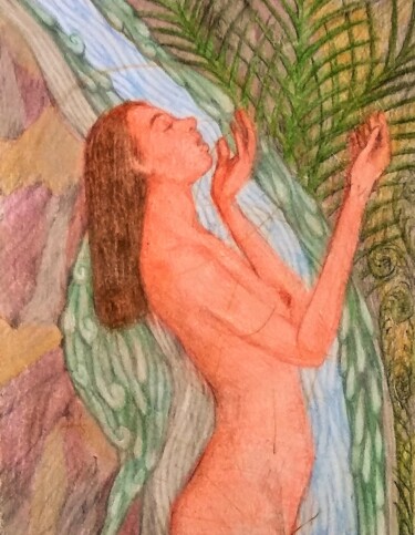 Drawing titled "Woman in the Waterf…" by Edwin Loftus, Original Artwork, Pastel Mounted on Other rigid panel