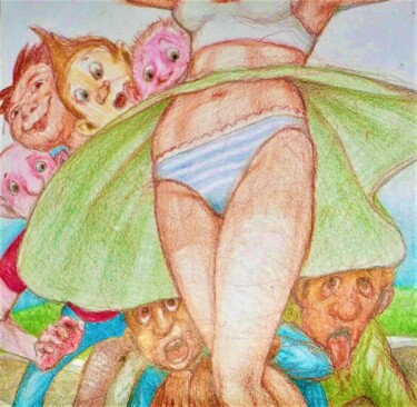 Dessin intitulée "Naughty Boys, Strip…" par Edwin Loftus, Œuvre d'art originale, Pastel Monté sur Autre panneau rigide
