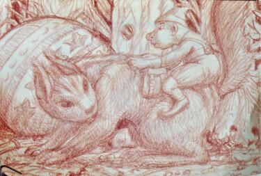 Dibujo titulada "The Brownie and the…" por Edwin Loftus, Obra de arte original, Lápiz Montado en Otro panel rígido