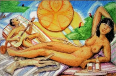 Dessin intitulée "Worshipers of the S…" par Edwin Loftus, Œuvre d'art originale, Pastel Monté sur Autre panneau rigide