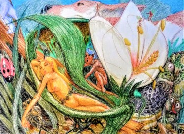 Zeichnungen mit dem Titel "The Sleeping Visitor" von Edwin Loftus, Original-Kunstwerk, Pastell Auf Andere starre Platte mont…