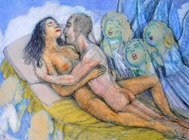 Rysunek zatytułowany „Lovers 101, Marvelo…” autorstwa Edwin Loftus, Oryginalna praca, Pastel Zamontowany na Inny sztywny pan…