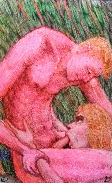 Рисунок под названием "Fellatio 3" - Edwin Loftus, Подлинное произведение искусства, Пастель Установлен на Другая жесткая па…