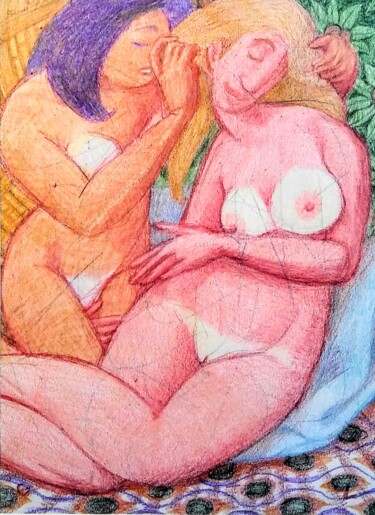 Dibujo titulada "Lovers 102" por Edwin Loftus, Obra de arte original, Pastel Montado en Otro panel rígido