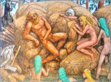 Dibujo titulada "The Woodsman and th…" por Edwin Loftus, Obra de arte original, Pastel Montado en Otro panel rígido