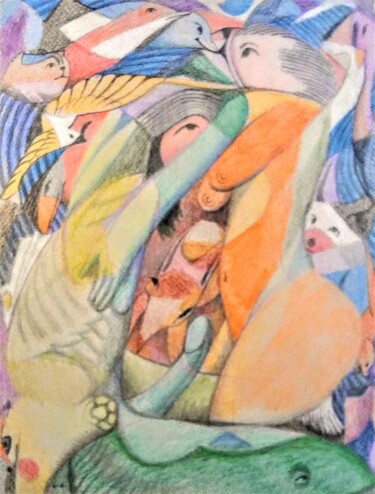 Zeichnungen mit dem Titel "Pondering our Role…" von Edwin Loftus, Original-Kunstwerk, Pastell Auf Andere starre Platte monti…