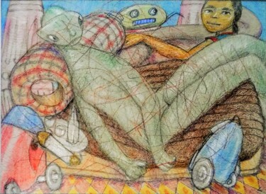 Drawing titled "Visiting the Aliens…" by Edwin Loftus, Original Artwork, Pastel Mounted on Other rigid panel