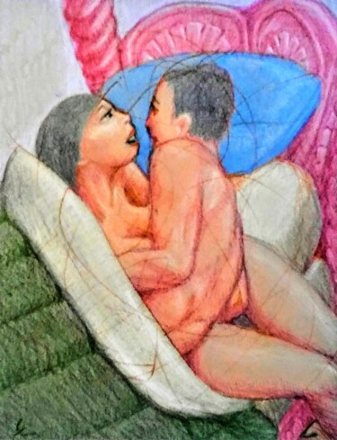Рисунок под названием "Lovers 103" - Edwin Loftus, Подлинное произведение искусства, Пастель Установлен на Другая жесткая па…