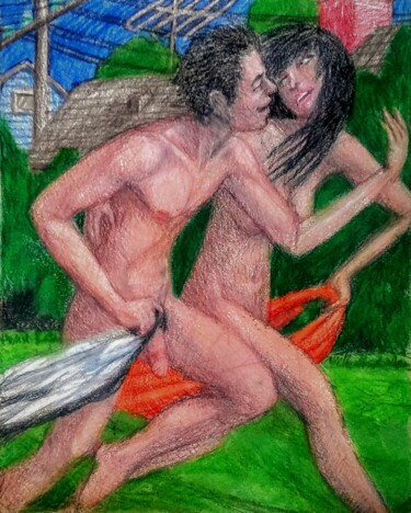 Σχέδιο με τίτλο "Nudes in Flight 2" από Edwin Loftus, Αυθεντικά έργα τέχνης, Παστέλ Τοποθετήθηκε στο Άλλος άκαμπτος πίνακας