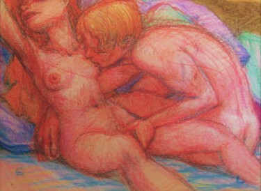 Dibujo titulada "Lovers 106" por Edwin Loftus, Obra de arte original, Pastel Montado en Otro panel rígido