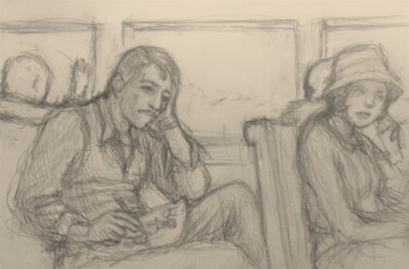 Drawing titled "On the Train to Gle…" by Edwin Loftus, Original Artwork, Pencil Mounted on Other rigid panel